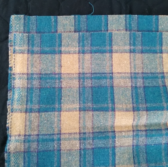 2 yds 60" wide tartan plaid wool fabric. Teal & tan base with purple stripe - Picture 6 of 11